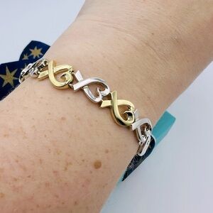 RARE Tiffany & Co. 18K Yellow Gold and Sterling Silver Loving Heart Bracelet